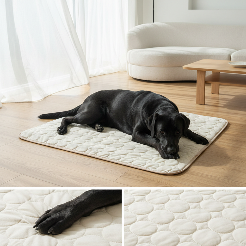 Black Dog on Cream Mat
