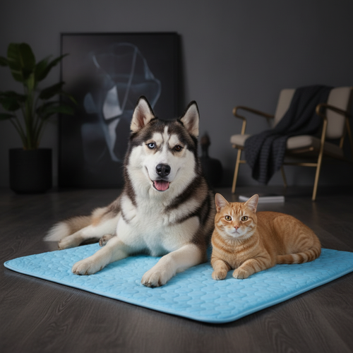 Husky on Cooling Mat Dark Interior